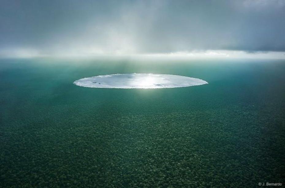 Vue aérienne sur la forêt du Congo avec le lac Télé