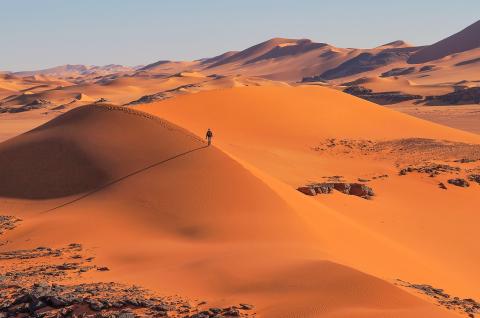 Découverte d'un voyageur sur une dune dans la Tadrart