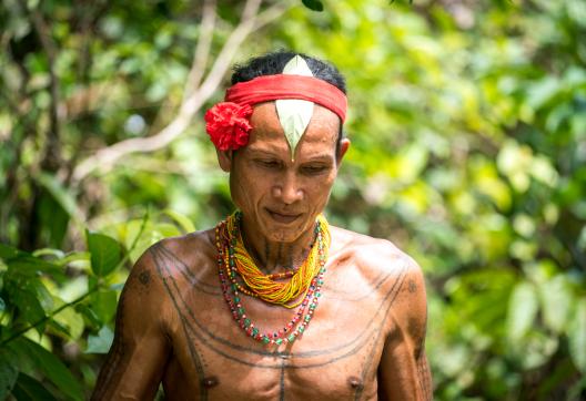 Randonnée avec un chaman mentawaï de Siberut vers une uma