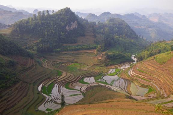 Trekking à travers rizières et montagnes karstiques au sud-est du Yunnan